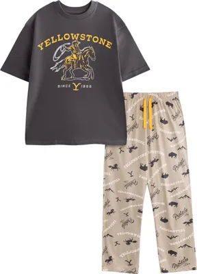 Obrázek produktu pro Yellowstone - Pánské pyžamo s dlouhými kalhotami a krátkým rukávem NS9246 (XL) (šedá/béžová)