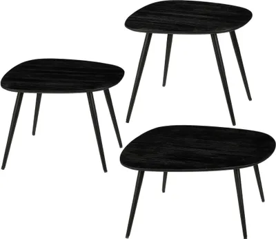 Productafbeelding van Mica Decorations Jailey Bijzettafel - Set van 3 - L62 x B52 x H34 cm - Gerecycled Hout - Zwart