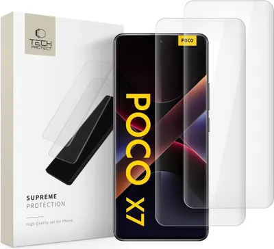 A product shot of a phone screen protector packaging and a phone.