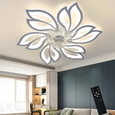 Obrázek produktu pro ZMH Stropní ventilátor s osvětlením a dálkovým ovládáním Tichý - LED stropní lampa Stmívatelný ventilátor Časování stropního světla Kreativní design 6 světel