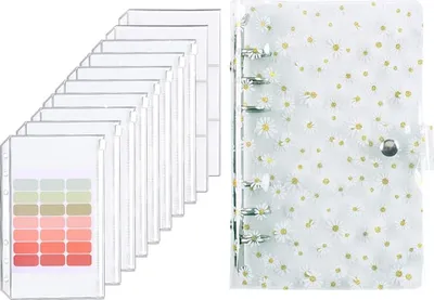 Produktbild von A6 Budgetmap mit transparenter Paillettenhülle – Budgetplaner mit 8 Reißverschluss-Geldsäcken, Geldorganisator-Karte mit Etiketten, Sparportemonnaie Notizbuch.