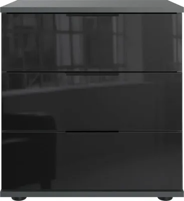 Produktbild von Nachtkonsole Saigon Kommode mit 3 Schubladen 46x38x58cm Farbe wählbarGraphit / Glasgrau