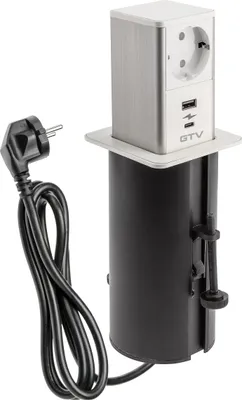 Produktbild von GTV - Möbelsteckdose TOWER, Ausziehbare Einbausteckdose, 1x Schuko Steckdose, 1x USB A, 1x USB C, Kabellänge 1,5m, Farbe Weiß, für Schreibtische, Tischplatte, Küchen und Büro