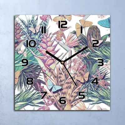 Produktbild von Wanduhr Echt-Glas-Küchenuhr Bunte Retro Blumen Quarz 30x30 Deko Bilder