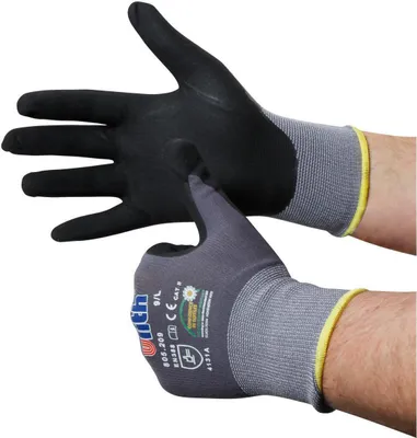 Produktbild von Montage-Feinstrickhandschuhe, Größe 8/S, grau, 13G-Trägermaterial, Kautschuk