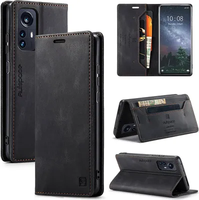 Immagine prodotto di Xiaomi 12 Pro Custodia a portafoglio Cover, RetroPoliuretanoCustodia in pelle Stand Cover Protettiva per Xiaomi 12 Pro Nero