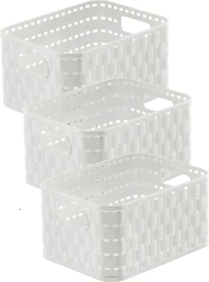 Immagine prodotto di Set di 3 scatole Rotho Country - Organizzatore da 18,3 x 13,7 x 9,8 cm - Scatola in plastica da 2 l in look rattan - Scatola da cucina impilabile in plastica