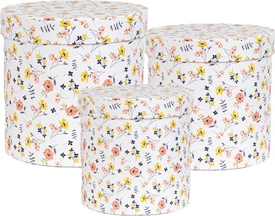 Image de Clayre & Eef Set de 3 boîtes de rangement Ø 19x19 / Ø 17x17 / Ø 15x15 cm Blanc Carton Fleurs