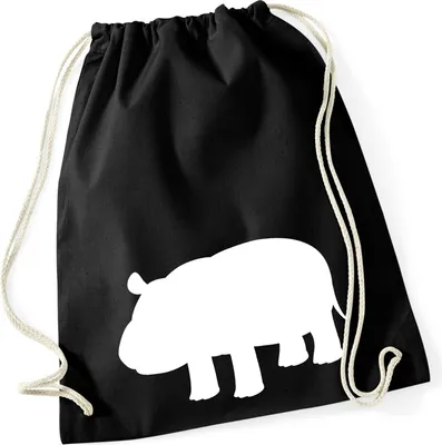 Produktbild von Huuraa Turnbeutel Nilpferd Silhouette 12 Liter Black Baumwolle Rucksack Geschenkidee