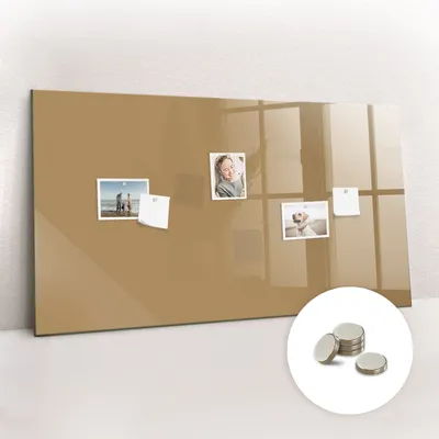 Immagine prodotto di Lavagna magnetica da parete, con superficie in vetro e bordo curvo. Include 5 magneti. Dimensioni: 120x60 cm. Colore: beige scuro