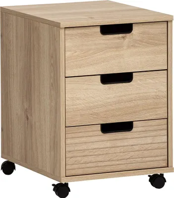 Produktbild von Büro Rollcontainer 40 cm breit in Eiche mit gerillter Frontoptik, 3 Schubladen - ELURU-80