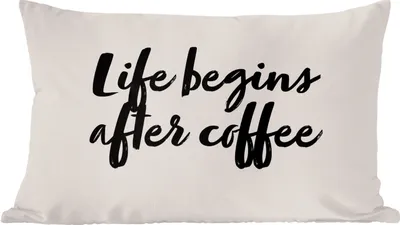 Produktbild von MuchoWow® Zierkissen Sofakissen Wohnzimmer Dekokissen 50x30 cm Das Leben beginnt nach dem Kaffee - Leben - Zitate - Sprichwörter - Kaffee - Wohnzimmerdekoration - Polster mit Photo