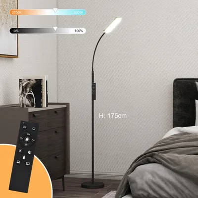 Produktbild von LED Stehlampe Dimmbar mit Fernbedienung - Modernes Standleuchte Schwarz, 360° Flexibel, Touch Control.