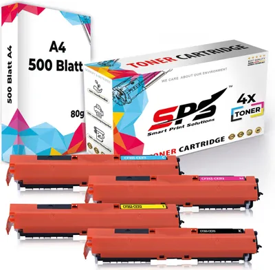 Produktbild von Druckerpapier A4 + 4x Multipack Set Kompatibel für HP LaserJet Pro 100 Series (130A/CF351A, CF353A, CF352A, CF350A) Toner