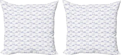 Obrázok produktu pre ABAKUHAUS Sada obliečok na vankúš Marine (2ks), súvislý vzor s loďami a vlnami Námorná voda, obrysový obrázok, 60 x 60 cm, indigová a biela farba