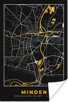 Produktbild von MuchoWow® Poster Karte - Karte von Minden - Deutschland - Gold 20x30 cm - Papierdruck