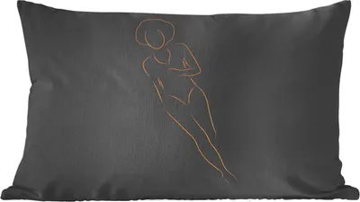 Produktbild von MuchoWow® Zierkissen Sofakissen Wohnzimmer Dekokissen 60x40 cm Frau - Gold - Schwarz - Strichzeichnung - Kopfkissen - Polster mit Foto