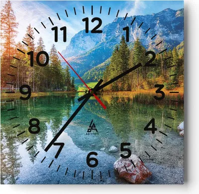 Produktbild von Wanduhr - Quadrat - Glasuhr - Landschaft Berge Morgendämmerung - 40x40cm - Schleichendes Uhrwerk - Lautlos - zum Aufhängen bereit - Dekoration Modern - Wanddekoration aus Glas - C4AC40x40-4456