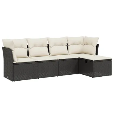 Produktbild von vidaXL 5-tlg. Garten-Sofagarnitur mit Kissen Schwarz Poly Rattan
