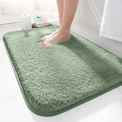 Produktbild von Badezimmerteppich - 50 x 80 cm - Mikrofaser - Hochflor - Rutschfest - Maschinenwaschbar - Grün