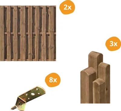 Produktbild von Bohlenzaun Set NATURA Braun - 2 Zäune, 3 Pfosten, 8 Flechtzaunhalter