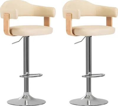 Produktbild von The Living Store Barhocker 2 Stk. Creme Bugholz und Kunstleder