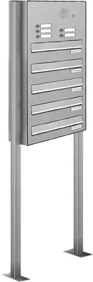 Produktbild von 5er V2A Edelstahl Briefkastenanlage Standsystem Freistehend Durchwurf - Klingel