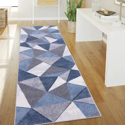 Produktbild von Teppich Wohnzimmer Kurzflor Vintage Abstrakt Modern Geometrisch Rautenmuster Grösse 80x300 cm