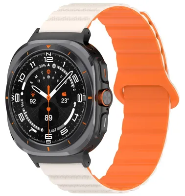 Obrázek produktu pro Pro Samsung Galaxy Watch Ultra 47mm Dot Pattern Silicone Magnetic Strap Beige / Orange