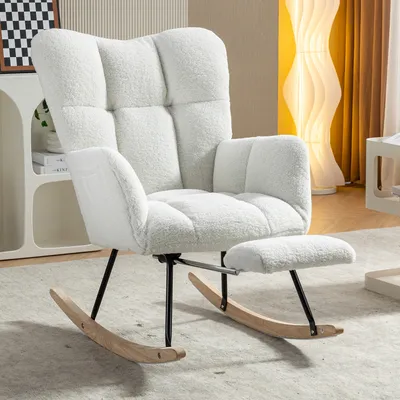 Produktbild von okwish Schaukelstühle Teddy Plüsch Lounge-Sessel Babyschaukelstuhl Ruhestuhl, Weiß