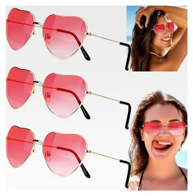 Produktbild von 3er Pack Herz Sonnenbrille, Rosa Herz Sonnenbrille, Karneval Sonnenbrille, 70er 80er Jahre Damen, Lustige Brille für Fasching & Karneval, Fotografie, Geburtstagsfeier