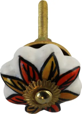 Produktbild von Möbelknauf aus Keramik Shabby Chic Rosette klein - Blume - orange-gelb