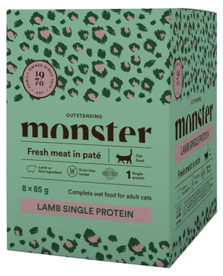 Zdjęcie produktu dla Monster Cat Pouches Adult Lamb 8x85g Monoproteinowa Mokra Karma w Saszetce Dla Dorosłych Kotów z Jagnięciną