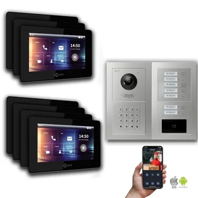 Produktbild von Goliath IP Video Türsprechanlage: 7-Zoll 7 Familienhaus, RFID, Zahlencode, Silber : 7 Zoll Schwarz : Aufputz Dose Monitor Farbe: 7 Zoll Schwarz Montage: Aufputz Dose