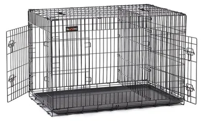 Obrázok produktu pre Skladací psí box s 2 dvierkami – robustná oceľová sieťovina – čierna – 122 x 74,5 x 80,5 cm