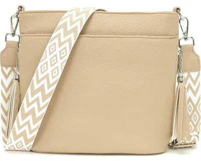 Productafbeelding van Dameshandtas, middelgroot, crossbodytas, Polyurethanleer, lichtbeige, afmetingen: 26 x 10 x 22 cm