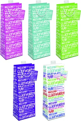 Produktbild von A 10 Geschenktaschen, Sortiert Bottle / Flaschen-Format Glückwunsch, mehrsprachig 19,50€ pro Türe 1,95€