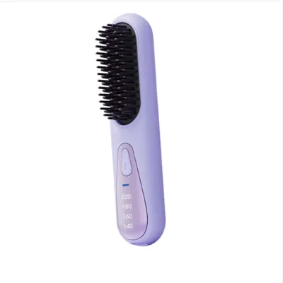 Image de INF Brosse lissante portable sans fil 3600 mAh avec batterie rechargeable USB-C, 4 niveaux de température et peigne anti-brûlure Violet