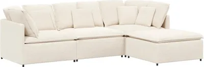 Produktbild von vidaXL Modulares Sofa mit Hocker Kissen Stoff in Lammwolloptik Creme