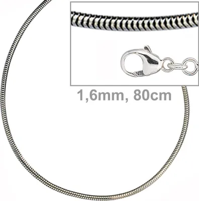 Produktbild von JOBO Schlangenkette 925 Sterling Silber 1,6 mm 80 cm Halskette Kette Karabiner
