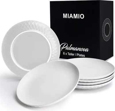 Produktbild von MIAMIO - 6er Teller Set Palmanova Kollektion (Weiß, 20,5 cm) aus Keramik