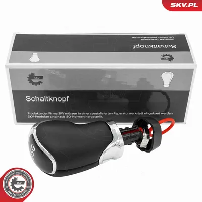 Obrázok produktu pre ESEN SKV hlavica radiacej páky, čierna/strieborná, plast a syntetická koža, pre ŠKODA Octavia III Combi (5E5), SUPERB Kombi (3V5), YETI (5L) a FABIA