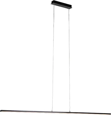 Produktbild von Qazqa Esstisch led Modern, Minimalistisch Pendelleuchte, Pendellampe - Banda - Schwarz, Rechteckig, 2700K, warmweiß, 151cm, Ideal als Esszimmerlampe, Bürolampe und Wohnzimmerlampe