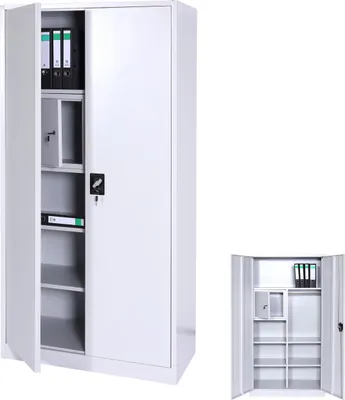 Immagine prodotto di Armadio per archiviazione HWC-L60, armadietto in acciaio multiuso, armadietto appendiabiti con serratura, metallo 185x90x45cm, grigio