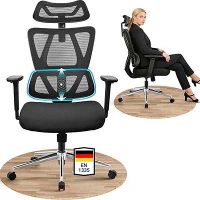 Imagen del producto de Silla de oficina ergonómica, capacidad de 150 kg, con soporte lumbar de altura ajustable