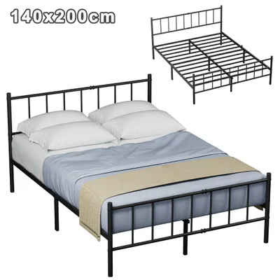 Image de Lit en métal XMTECH 140 x 200 cm, noir – Lit double à structure métallique avec espace de rangement de 32 cm, stable, silencieux et au design intemporel