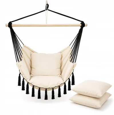 Zdjęcie produktu dla Fotel wiszący – fotel wiszący – fotel do siedzenia – beżowy – 100 x 90 cm – z 2 poduszkami – maks. 120 kg
