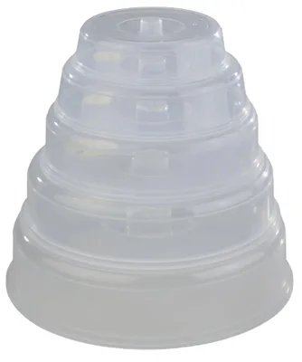 Obrázok produktu pre 5-dielna sada mikrovlnných krytov proti striekaniu, priehľadné, priemer 11,5/14,5/17,0/20,0/22,5 cm, polypropylén, vhodné do umývačky riadu