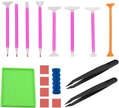 Produktbild von 17-teiliges Diamantschilder-Set mit Zubehör, Diamantstifte, Schilderstifte, Kleber, Ton, Knopflöckchen für Basteln, DIY, Diamantschildern, Stickerei, Maniküre
