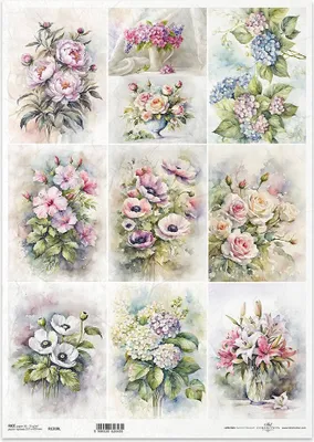 Image de Papier de riz découpage Papier de bricolage pour découpage A3 ITD-1310L Bouquets de fleurs d'été
